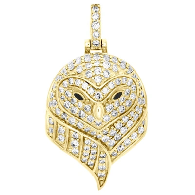 Pre-owned Jfl Diamonds & Timepieces 10k Yellow Gold Round Diamond Owl Bird Statement Pendant 1.40" Charm 1.45 Ct. In White