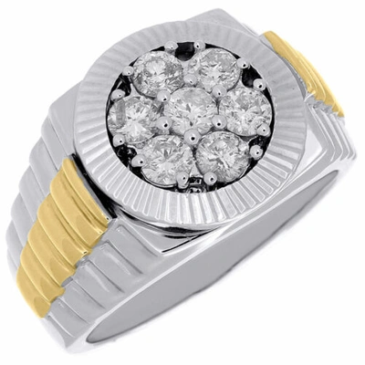 Pre-owned Jfl Diamonds & Timepieces Diamond Fashion Pinky Ring Mens 10k Two Tone Gold Fluted Bezel Round Cut 1.10 Ct In White