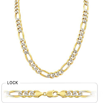 Pre-owned Gd Diamond 10.8mm 30" 116gm 14k Gold Solid Two Tone White Pave Men's Figaro Necklace Chain