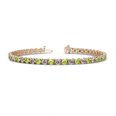 Pre-owned Trijewels Peridot & Diamond 3-prong Tennis Bracelet 5.65 Ctw 14k Rose Gold Jp:124822 In H-i