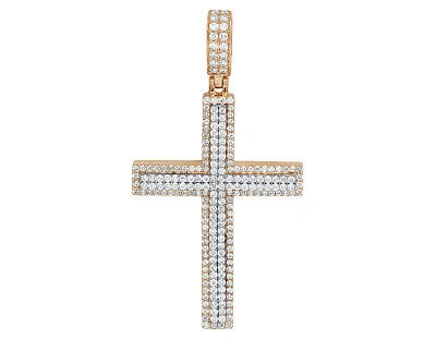 Pre-owned Jewelry Unlimited 10k Two-tone Gold Real Diamond Cross Pendant 2.75" 3ct