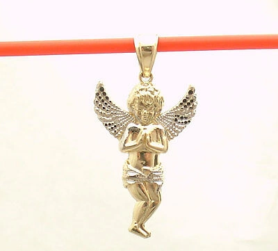 Pre-owned Bestgoldshop Mens Small Two Tone Baby Angel Charm Pendant Real Solid 10k Yellow White Gold