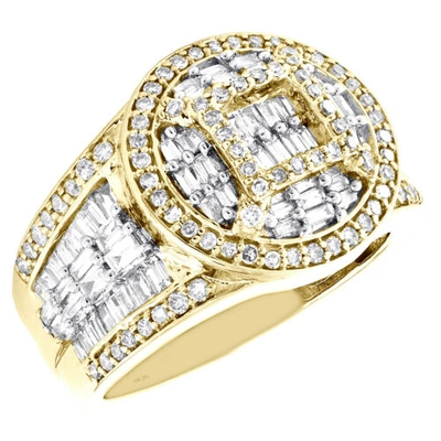 Pre-owned Jfl Diamonds & Timepieces 10k Yellow Gold Round & Baguette Diamond Statement Band 17mm Pinky Ring 1.90 Ct. In White