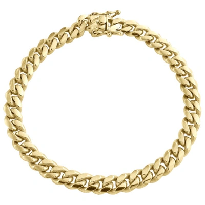 Pre-owned Jfl Diamonds & Timepieces 10k Yellow Gold 6.75mm Super Solid Miami Cuban Link Bracelet Box Clasp 8-9 Inch
