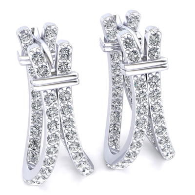 Pre-owned Jewelwesell 1.15ct Real Round Cut Diamond Ladies Inside Outside Huggie Earrings 18k Gold