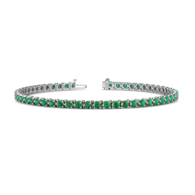 Pre-owned Trijewels Emerald 3-prong Womens Eternity Tennis Bracelet 2.70 Ctw 14k Goldãâ Jp:124136 In Green