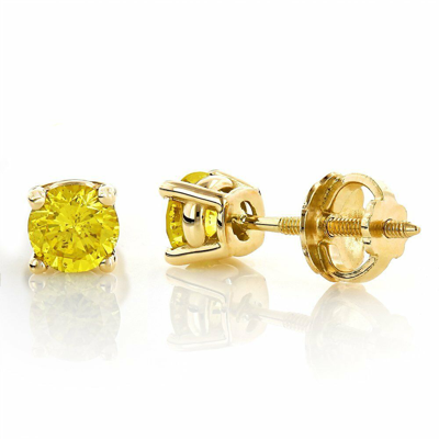 Pre-owned Limor 0.80ct Canary Yellow Si1-si2 Diamond 18k Yellow Gold Men's Single Stud Earring