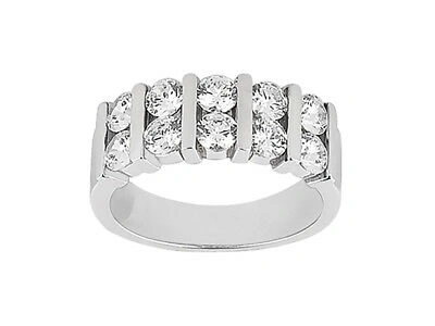 Pre-owned Jewelwesell 0.70ct Diamond 2row Wedding Band Ring Platinum Round Brilliant Cut Channel F Vs2 In White