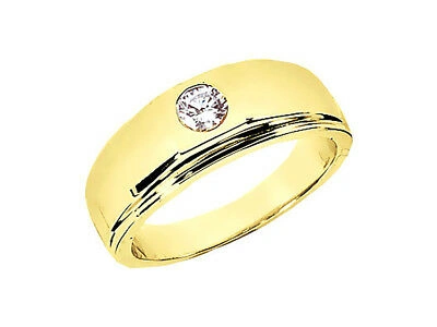 Pre-owned Jewelwesell Genuine 1/2ct Round Solitaire Mens Wedding Band Ring 18k Yellow Gold F Vs2 Bezel In White