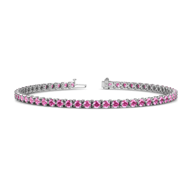Pre-owned Trijewels Pink Sapphire 3-prong Women Eternity Tennis Bracelet 3.60 Ctw 14k Gold Jp:124100