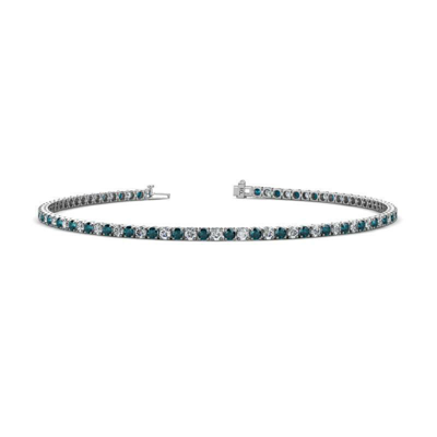 Pre-owned Trijewels London Blue Topaz And Diamond Tennis Bracelet 1 3/4 Ctw 14k Gold Jp:122383 In White