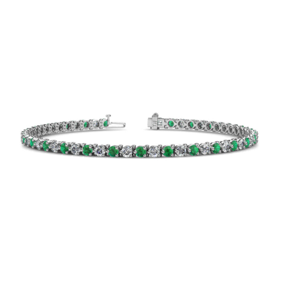 Pre-owned Trijewels Emerald And Diamond Womens Eternity Tennis Bracelet 3.07 Ctw 14k Gold Jp:124202 In H-i