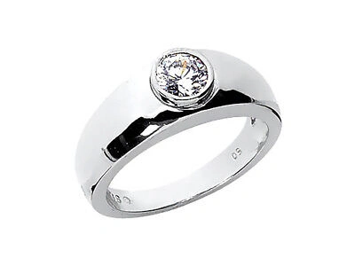 Pre-owned Jewelwesell Real 0.50ct Round Solitaire Mens Wedding Band Ring 18k White Gold I Si2 Bezel