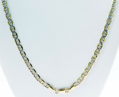 Pre-owned Gd Diamond 5 Mm 24" 21.00gm 14k Gold Solid Two Tone Men's Pave Flat Mariner Necklace Chain In Multicolor