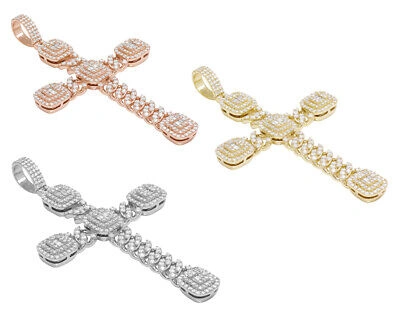 Pre-owned Jewelry Unlimited 14k Baguette Halo Cuban Cross Pendant 3" 2.5ct Real Diamond