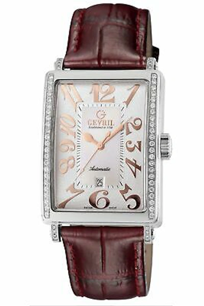 Pre-owned Gevril Women's 6208re Glamour Automatic Diamond Leather Date Wristwatch