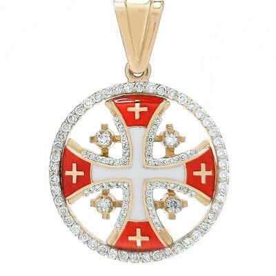 Pre-owned Anbinder 14k Gold Diamond Circle Necklaces Jerusalem Cross 6 Variants Of Enamel Color