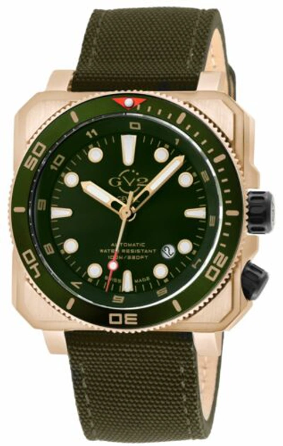 Pre-owned Gv2 By Gevril Men's 4543 Xo Submarine Swiss Automatic Sw200 Green Canvas Watch