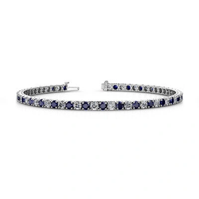 Pre-owned Trijewels Sapphire And Diamond Eternity Tennis Bracelet 5.17 Ctw 14k White Gold Jp:122839 In G-h