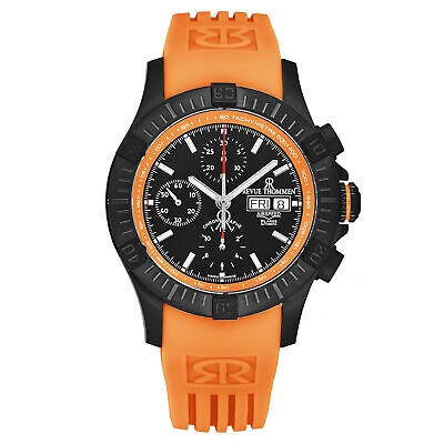 Pre-owned Revue Thommen Mens Air Speed Black Dial Orange Strap Automatic Watch 16071.6679