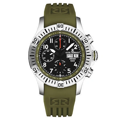 Pre-owned Revue Thommen Mens Air Speed Black Dial Green Strap Automatic Watch 16071.6734
