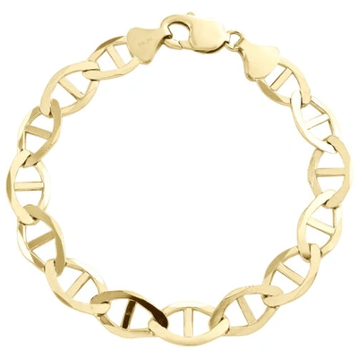 Pre-owned Jfl Diamonds & Timepieces Solid 10k Yellow Gold Mens 10.75mm Plain Anchor Mariner Link Bracelet 8-9 Inches