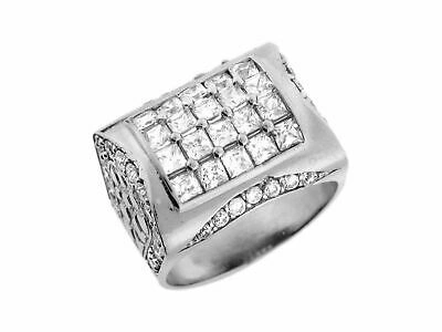 Pre-owned Jackani 10k Or 14k White Gold White Cz Treasure Chest Design Etched Mens Ring