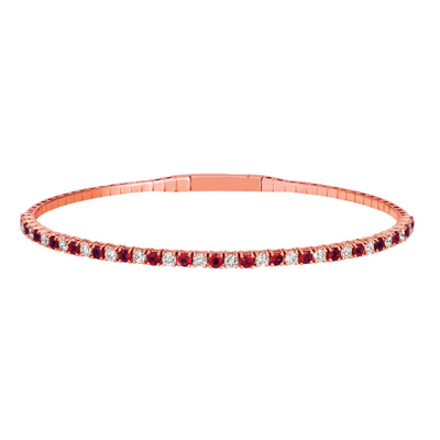 Pre-owned Morris 1.86 Carat Natural Diamond & Ruby Flexible Bangle G-h Si 14k Rose Gold 7''