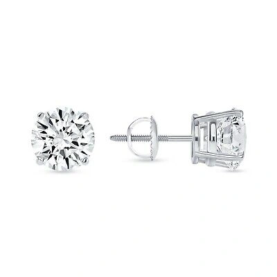 Pre-owned Shine Brite With A Diamond 3 Ct Round Lab Created Grown Diamond Earrings 950 Platinum G/vs Basket Screwback In White/colorless