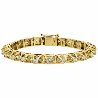 Pre-owned Jfl Diamonds & Timepieces Solid 10k Yellow Gold Raised 3d Link Solitaire Round Diamond Bracelet 7.5mm 8 Ct In White