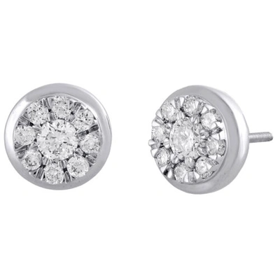 Pre-owned Jfl Diamonds & Timepieces 14k White Gold Round Diamond Flower Studs Mini Circle Cluster Earrings 1 Ct.
