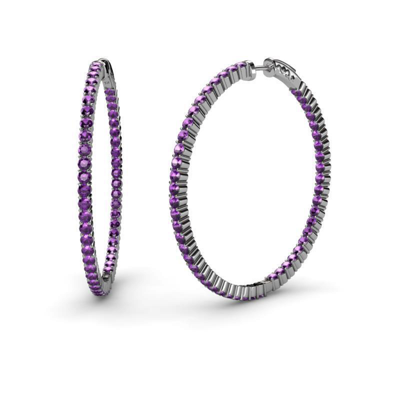 Pre-owned Trijewels Round Amethyst 1 3/4 Ctw Inside-out Common Prong Hoop Earrings 14k Gold Jp:37583 In Purple