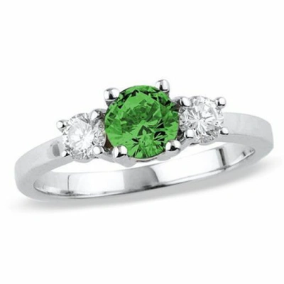 Pre-owned Limor 1 Carat Fancy Green Enhanced Diamond 3-stone Engagement Ring In Green-irradiated