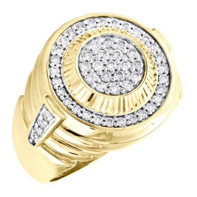 Pre-owned Jfl Diamonds & Timepieces 10k Yellow Gold Round Diamond Fluted Statement Cluster 18mm Pinky Ring 0.60 Ct. In White