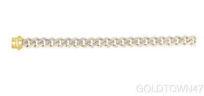Pre-owned Gold Town Men's Miami Cuban Necklace In 14k Gold Yellow 13.5mm White Pave Curb Link