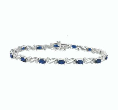 Pre-owned Morris 5.42 Carat Diamond And Sapphire Bracelet Si 14k White Gold 7'' In Blue