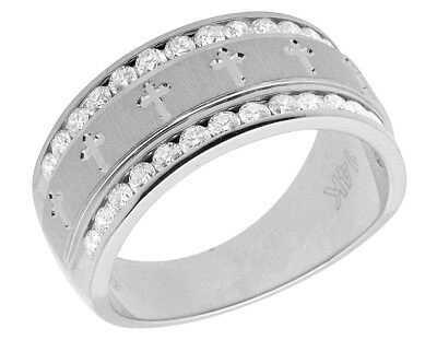 Pre-owned Jewelry Unlimited Men's 14k White Gold Genuine Vs2 Diamond Channel Cross Band Ring 1.0ct 10mm