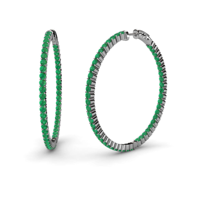 Pre-owned Trijewels Round Emerald 1 3/4 Ctw Common Prong Inside-out Hoop Earrings 14k Gold Jp: 37604 In Green