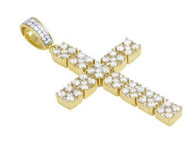 Pre-owned Jewelry Unlimited 10k Yellow Gold 2.62ct Real Diamond Cross Pendant 2" In G-h