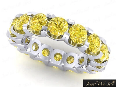 Pre-owned Jewelwesell 3.00ct Round Cut Yellow Diamond Shared U-prong Eternity Wedding Band Ring 14k I1