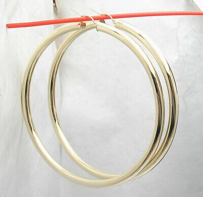 Pre-owned Bestgoldshop 3 1/2" Huge Large Shiny Plain Hoop Earrings Real 10k Yellow Gold 5mm X 90mm