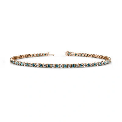 Pre-owned Trijewels London Blue Topaz Diamond Women Tennis Bracelet 14k Rose Gold Jp:123964 In G-h