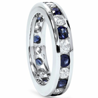 Pre-owned Limor 2ct Blue Sapphire & Diamond Channel Set Eternity Ring 14k White Gold In K-l