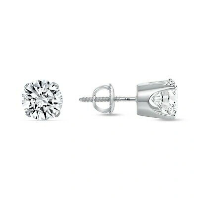 Pre-owned Shine Brite With A Diamond 1.5 Ct Round Lab Created Grown Diamond Earrings 14k White Gold F/vs Crown Screw In White/colorless