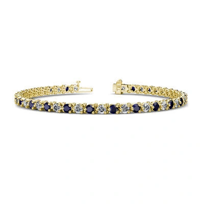 Pre-owned Trijewels Sapphire And Diamond Eternity Tennis Bracelet 5.45 Ctw 14k Yellow Gold Jp:124788 In H-i