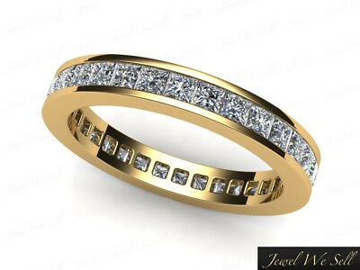 Pre-owned Jewelwesell 1.15ct Princess Diamond Classic Channel Eternity Band Ring 14k Yellow Gold H Si2