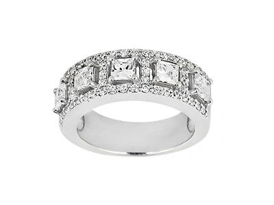 Pre-owned Jewelwesell 0.90ct Diamond Wedding Band Ring Antique 10k White Gold Round Princess Cut I Si2