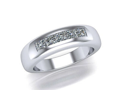 Pre-owned Jewelwesell Natural Princess Cut Diamond 1.00ct 5stone Mens Ring Solid 14k White Gold, F Vs2