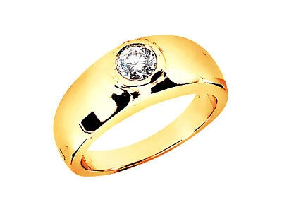 Pre-owned Jewelwesell 1/2ct Round Cut Solitaire Mens Wedding Band Ring 10k Yellow Gold H Si2 Bezel Set