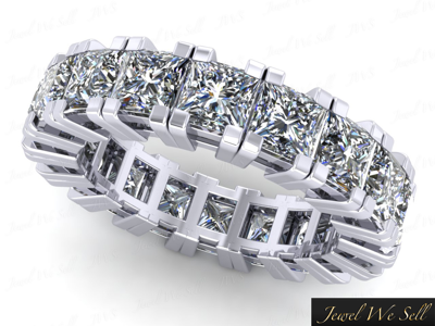 Pre-owned Jewelwesell Natural 3.75ct Princess Cut Diamond Gallery Eternity Wedding Ring 18k Gold F Vs2 In H